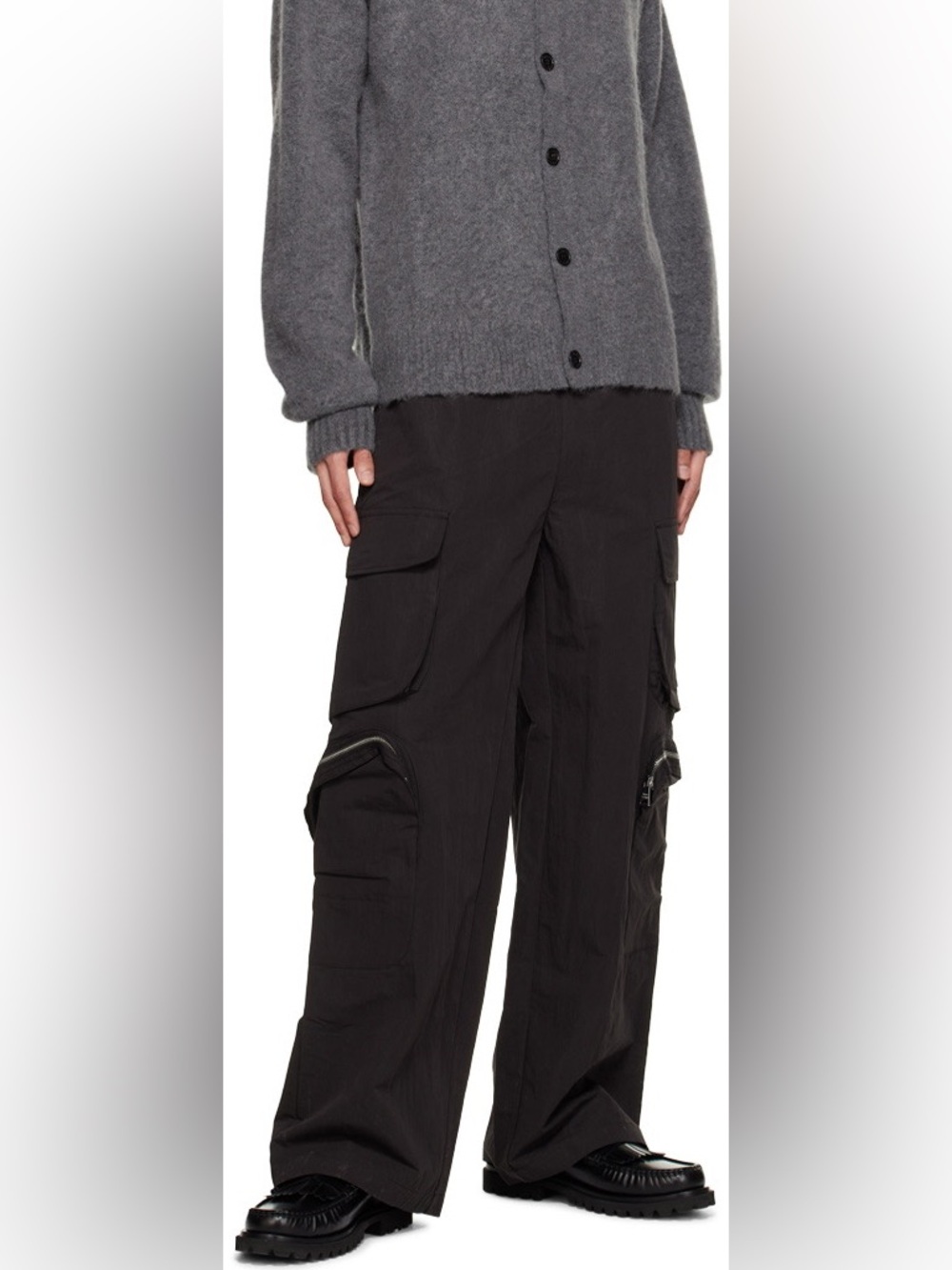 Men's Black Cargo Pants with Multi-Pocket Utility Design